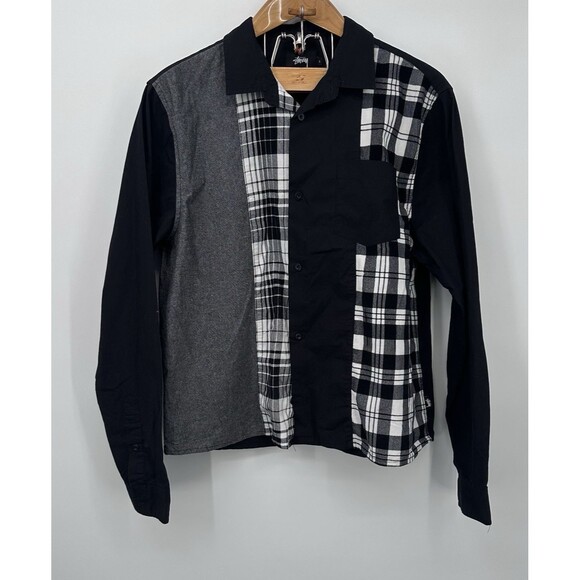 Stussy Mixed Panel L S Shirt Long Sleeve Black 111903 Size L Used